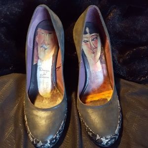 Distressed leather and lace pumps size 8